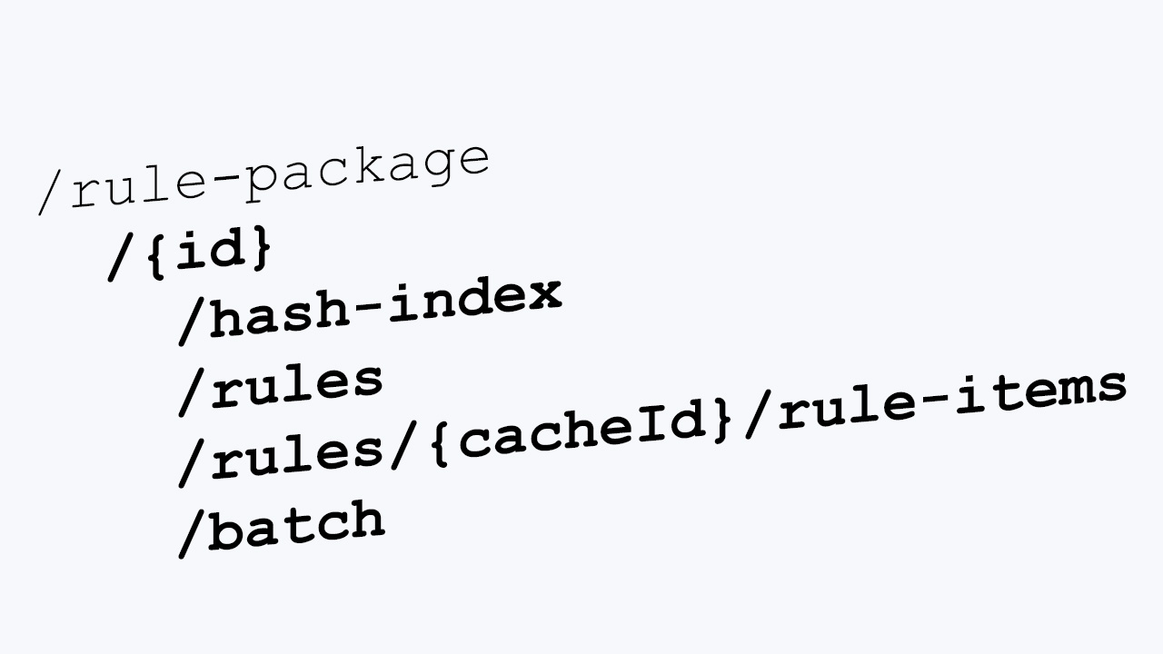 Shows the endpoints of the new rule package API (/rule-package/{id}) as text.
