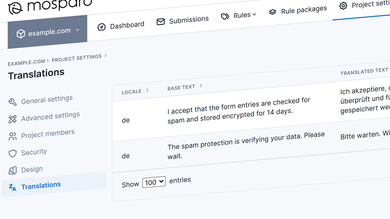 Shows the newly added translations interface in the project settings.